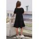 Black Flutter Sleeves Tiered Girls' Dress with Buttons