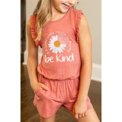 Red Be Kind Daisy Graphic Ruffle Sleeved Kids Playsuit