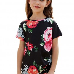 Black Blooming Floral Little Girls’ T-shirt