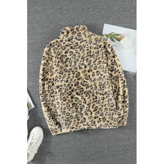 Family Matching Girl's Leopard Quarter Zip Fleece Sweatshirt
