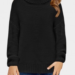 Black Turtleneck Knitted Girls Sweater